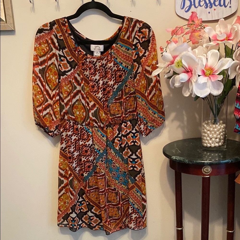 Sweet Storm Vibrant Geometric Print Dress Sz Medium